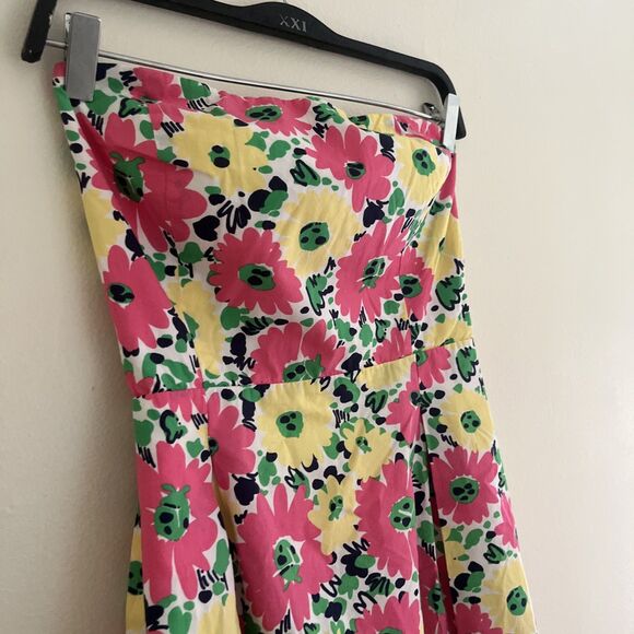 LILY PULITZER Strapless Floral Doodle Bug Daisy Dress, Pink/White/Yellow- Sz 8 - Picture 4 of 9